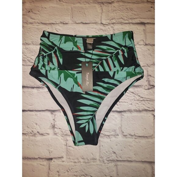 NWT Tempt Me Women's Size XS High-Rise Bikini Swimsuit Bottom Black Green - Picture 1 of 2